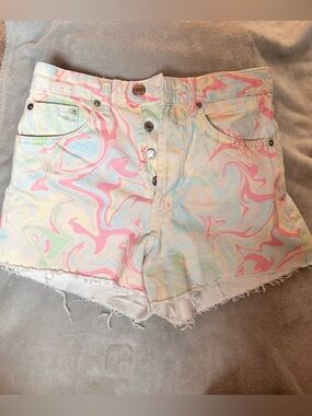 Zara Pastel Marble High-Waist Jean Shorts